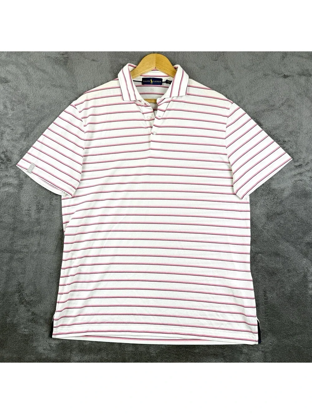 Polo Ralph Lauren Polo Shirt Pro Fit White Pink Striped Golf MenL Clubhouse Prep